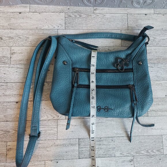 Slate Blue Jessica Simpson Crossbody Bag; zip top and front pockets - Picture 5 of 12